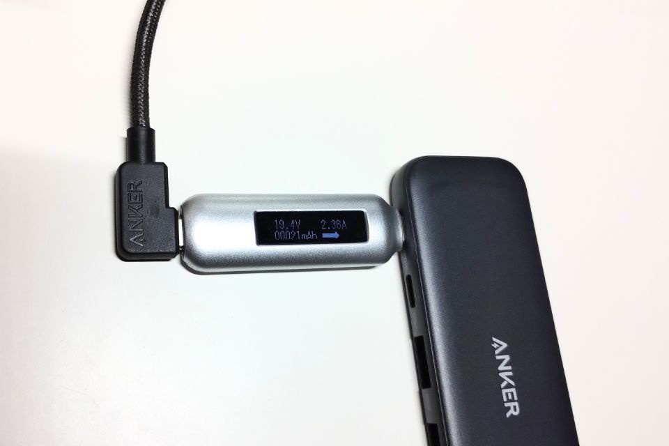Anker 332 USB-C ハブのパススルー充電を計測